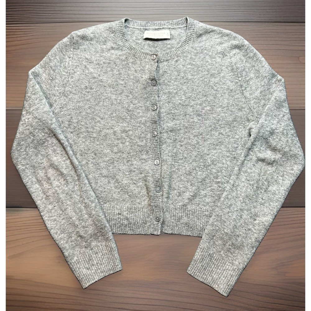 Abercrombie & Fitch Gray Merino Wool Blend Crewneck Cardigan Sweater Size M